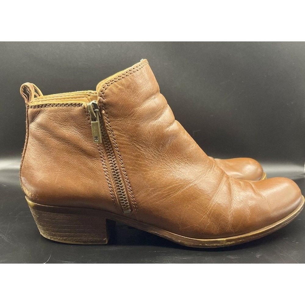 Lucky Brand Women Basel Ankle Leather Boot Bootie Size 9 Cognac Tan Brown